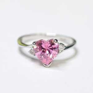 Sweetheart Pink Topaz Diamond Ring 14K White Gold